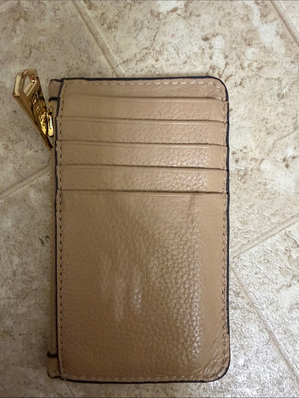 Aimee Kestenberg Taupe Leather Card Holder with Zip Accent